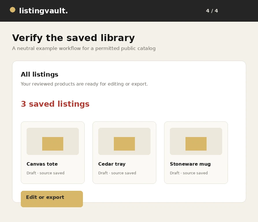Listing Vault All listings library showing the saved batch